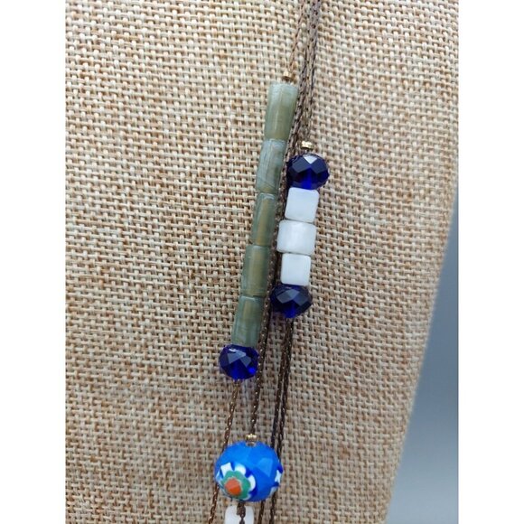 Long Multi Strand Glass Mixed Bead Necklace Dark Gold Tone Chains Colorful 28" - Picture 4 of 7